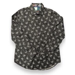 Robert Graham Oleander Black White Paisley Colorful Sleeve Shirt L NWT $198